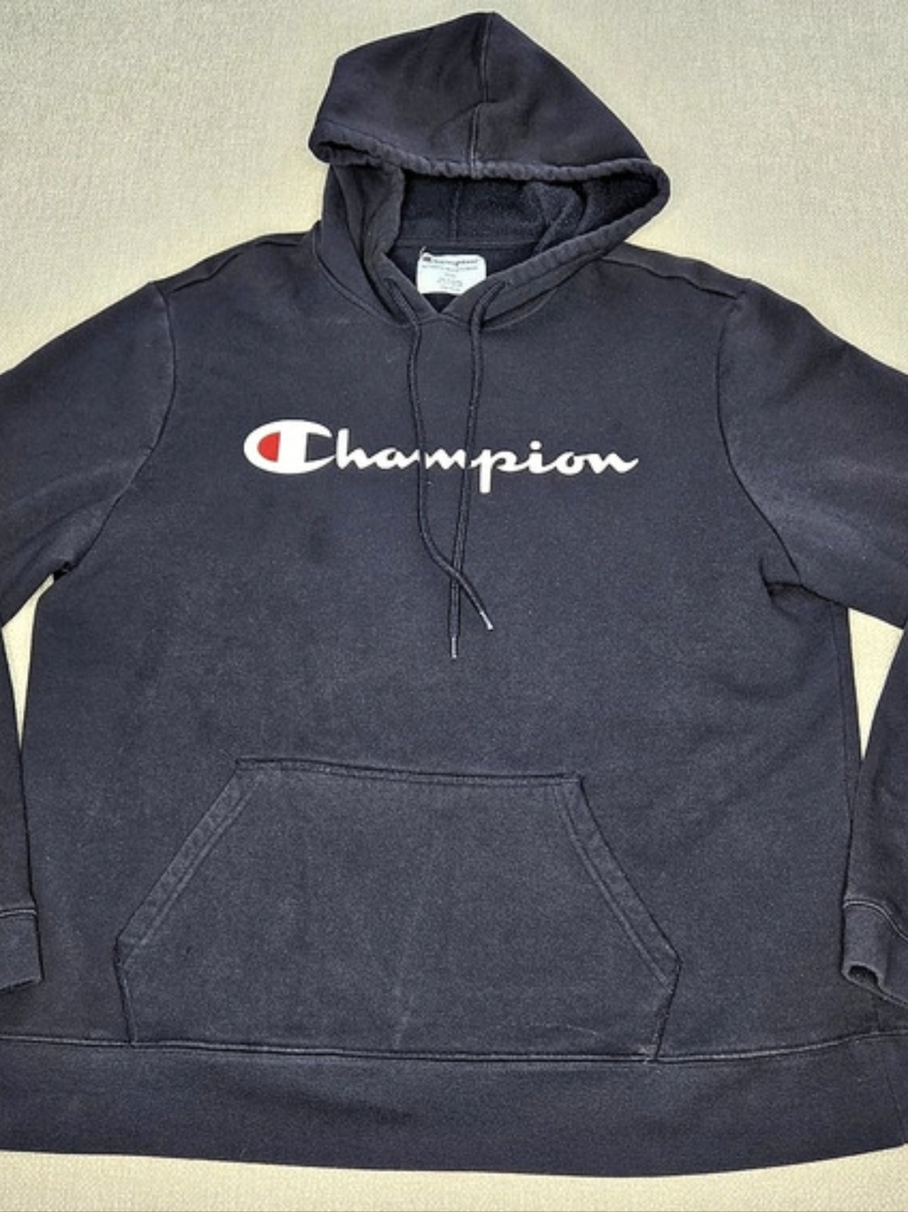 Champion Hoodie Mens XL Navy Blue Big Logo Script Pullover Sweatshirt